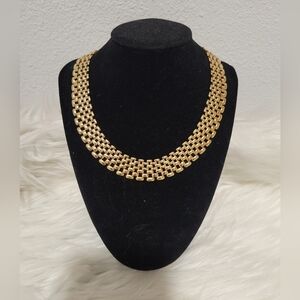 VTG Gold Tone Chainmail‎ Graduated Layered Link Necklace Cleopatra Statement 16”